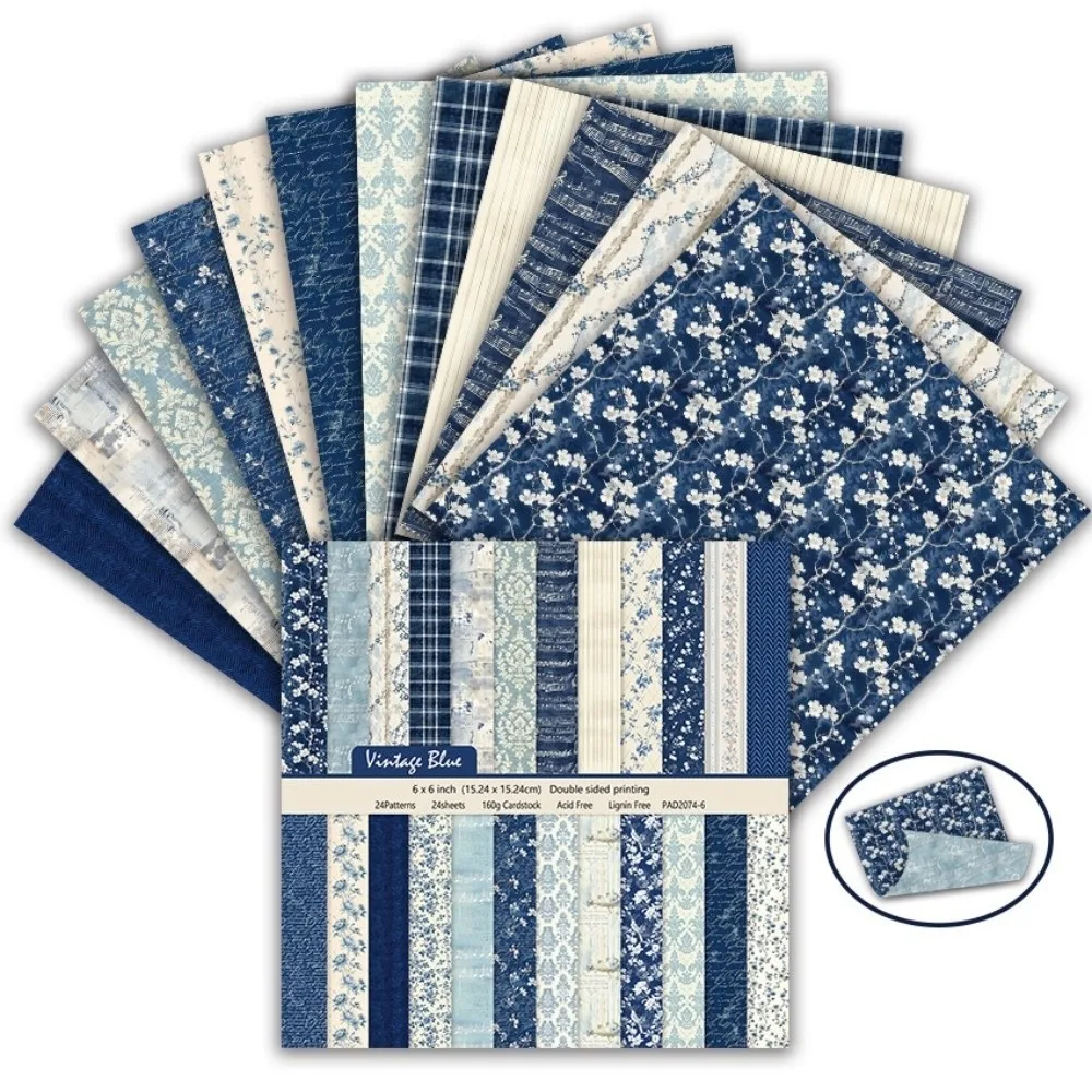24Sheets 6 Inch Scrapbook Paper Double Sided Floral Pattern Decorative Paper Vintage Acid-Free Background Paper Collage Making
