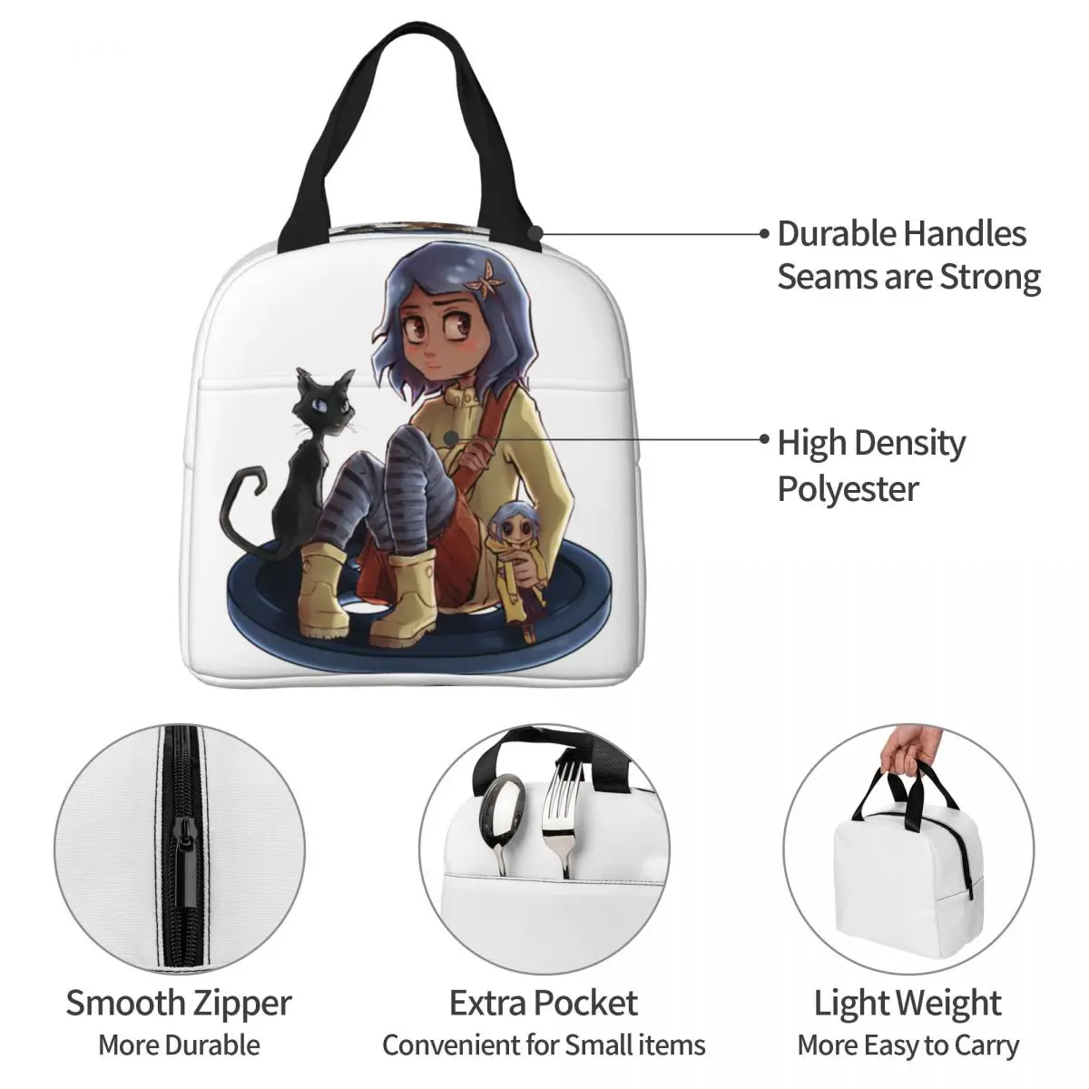 Coraline Unravel 5sh4elbrw1i Borsa per il pranzo isolata Grande contenitore per il pranzo Borsa termica Borsa per il pranzo Tote Scuola Picnic Borse