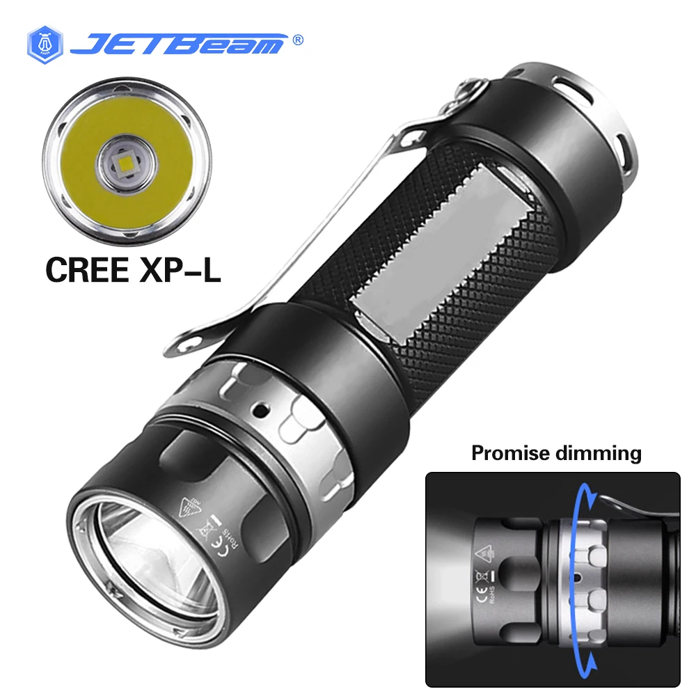 

Jetbeam EDC XPL LED Stepless Dimming Tactical Flashlight Hiking Exploration Torch Light Mirco USB 18350 Battery