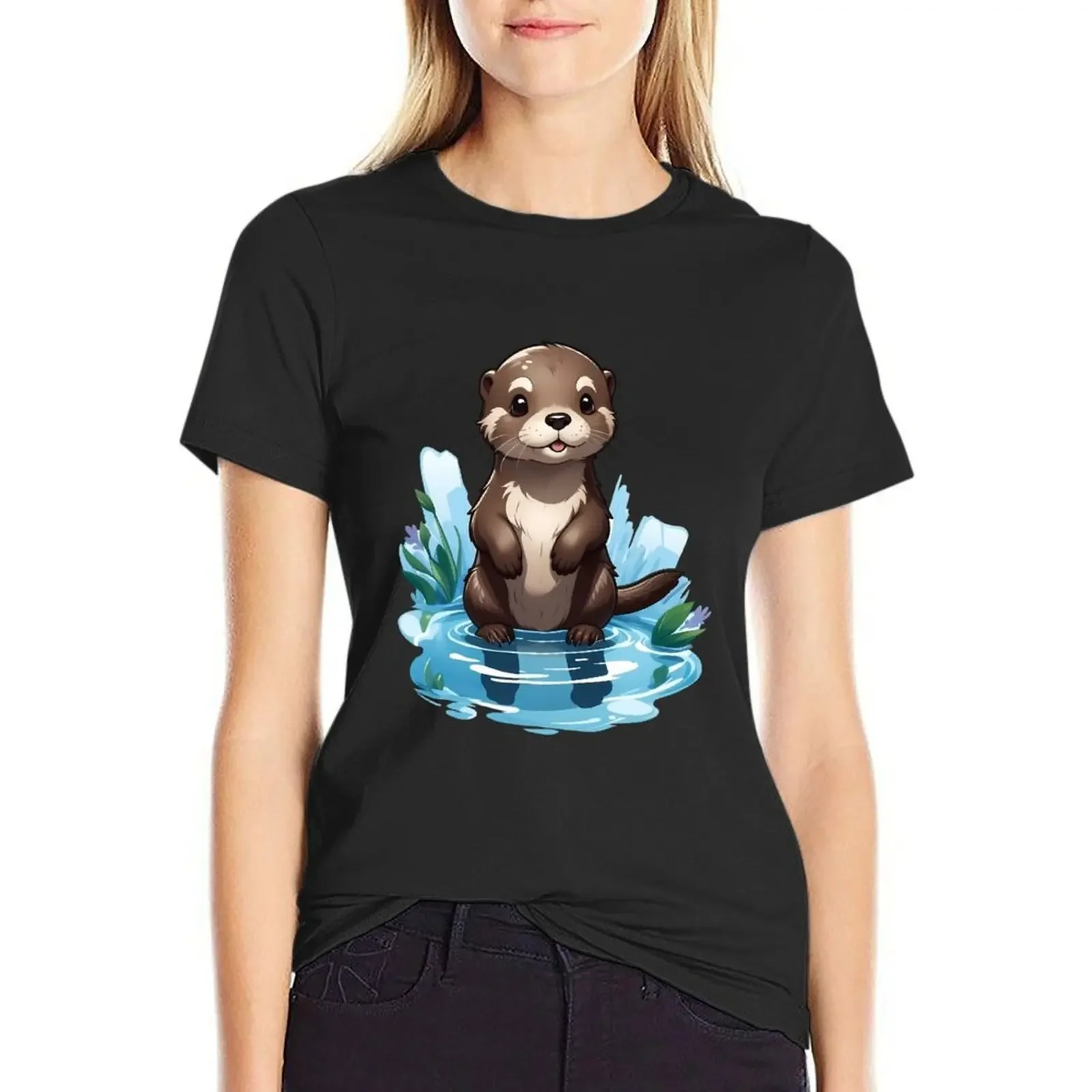 Playful Cute Otter T-shirt Short sleeve tee summer top Womens graphic t shirts