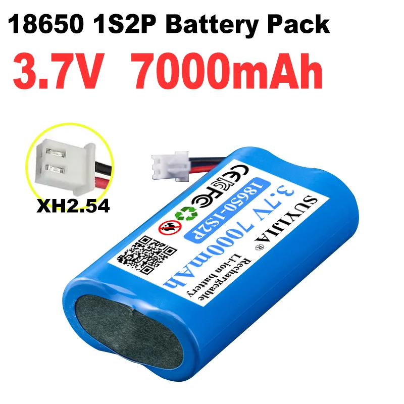 3.7V 7000mAh 18650 1S2P Rechargeable Lithium Battery Megaphone Speaker Monitors LED Lights Protection Board XH2.54 Plug