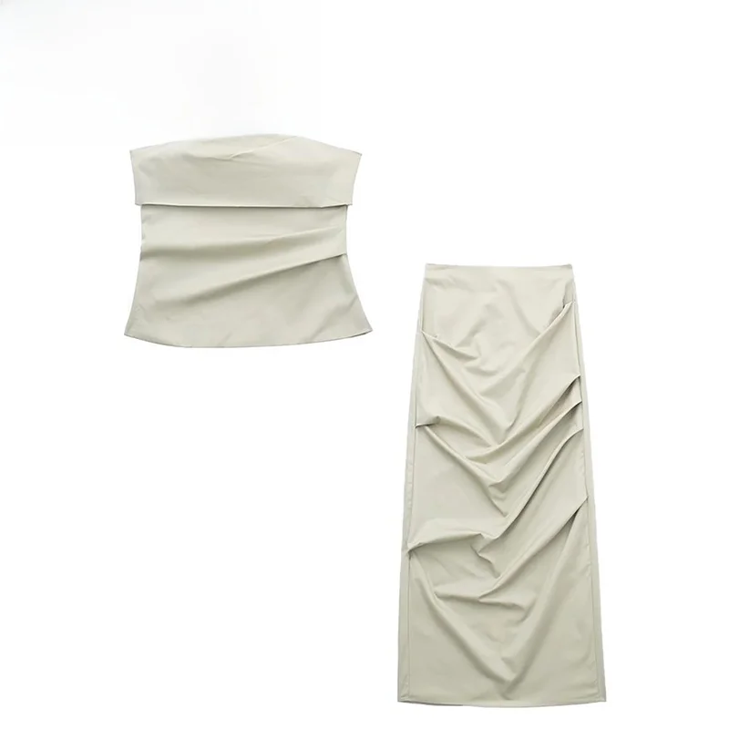 

ZAR New Women's Faion Set Casual Wind Pleated Design Top Skirt Two-Piece Suite Spring 2024 Polyester High Content
