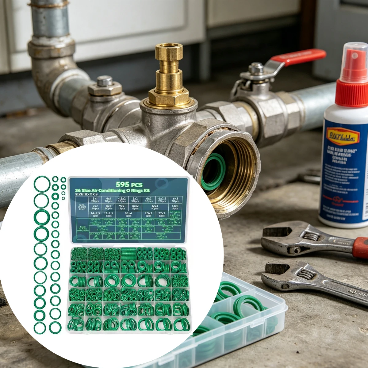595pcs Air Conditioner Leakage Tester Kit Conditioning Ring O Seal 36 Size O-rings Rubber Assortment Ac Repair Test Car Recharge