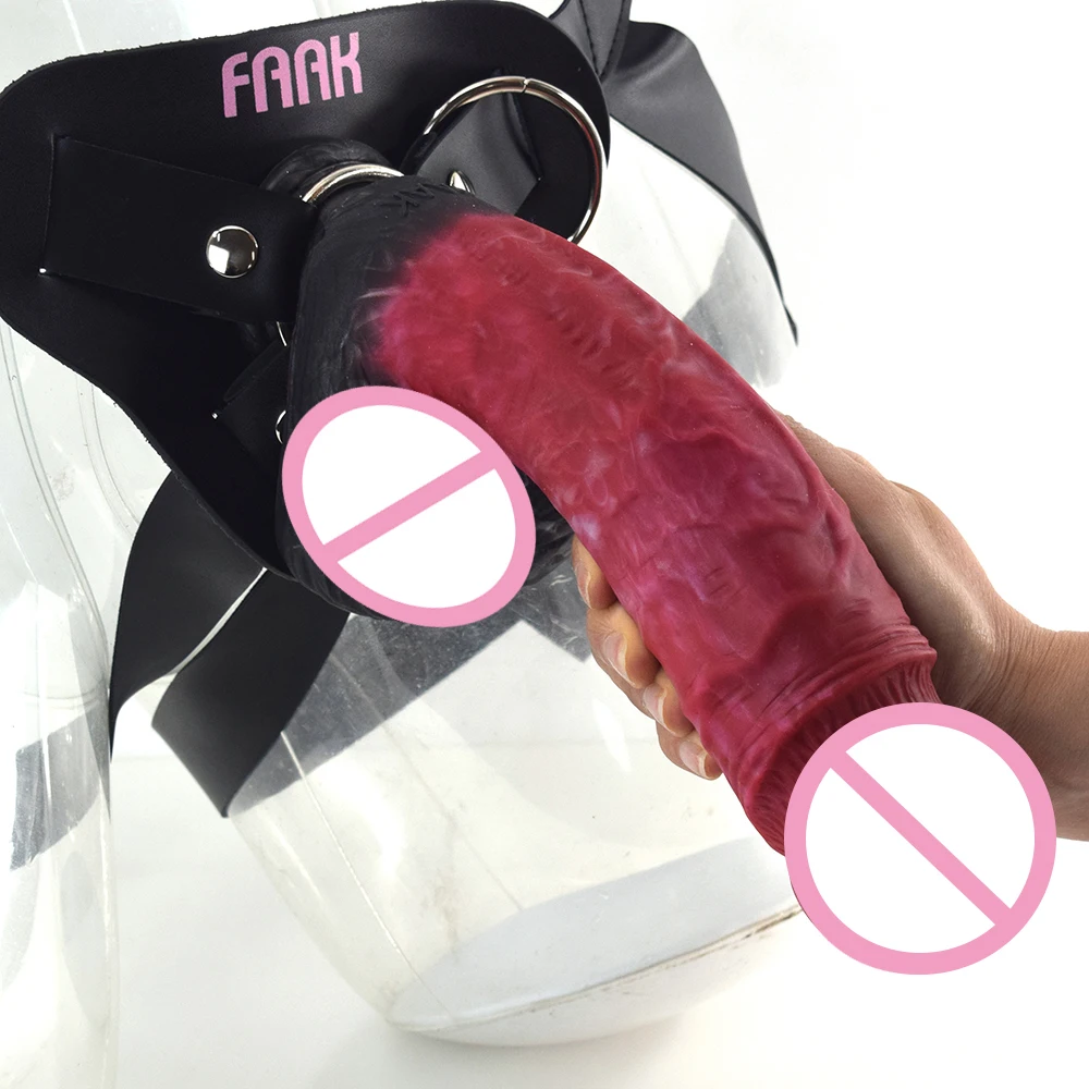 FAAK Strapon Realistic Dildo Genuine Leather Harness Flexible Strap On Large Penis With Suction Cup Soft Silicone Big Dong