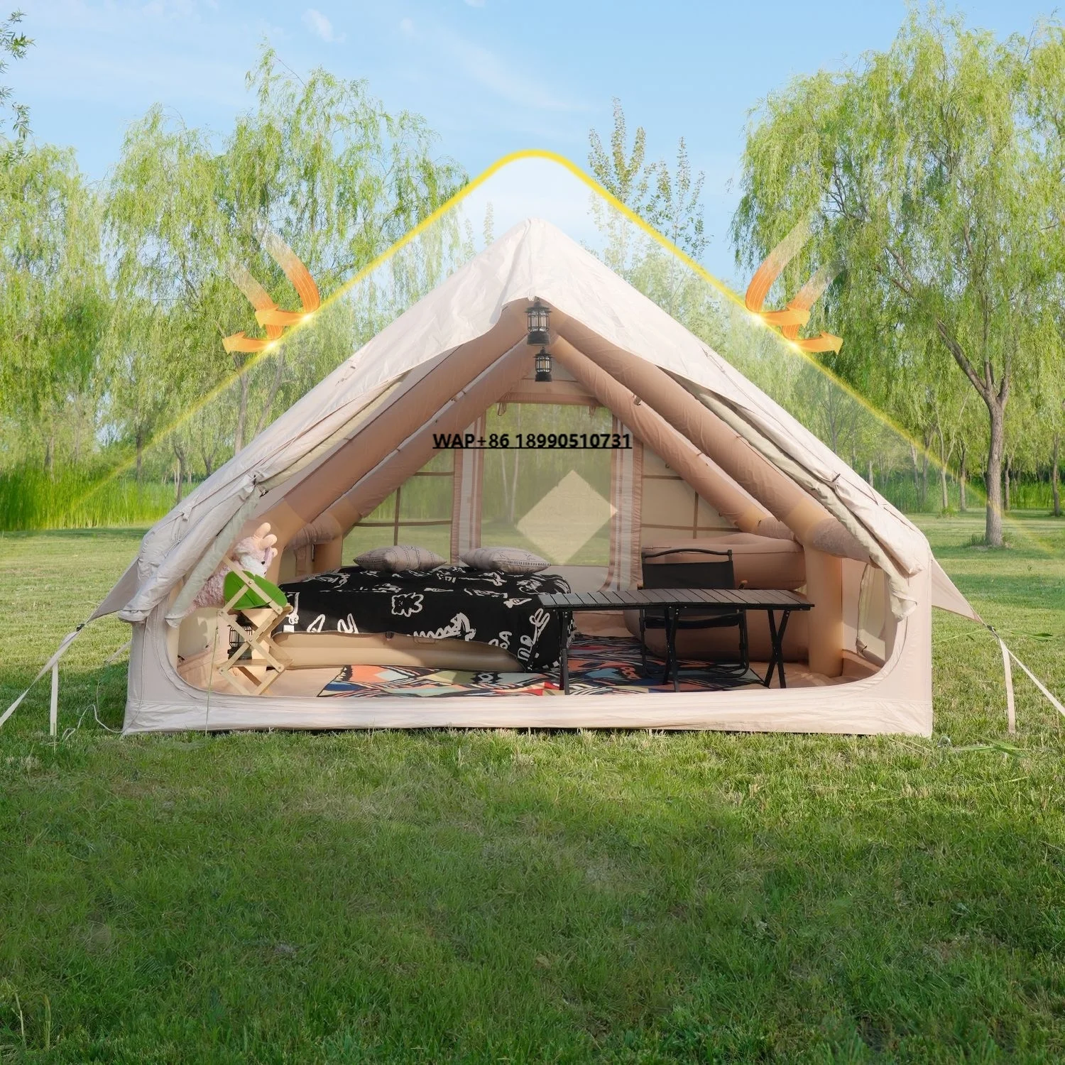 

Custom 12㎡ Classic Fabric Four Season UV Resistant Outdoor Camping Automatic Inflatable Ridge Tent Cabin Canopy