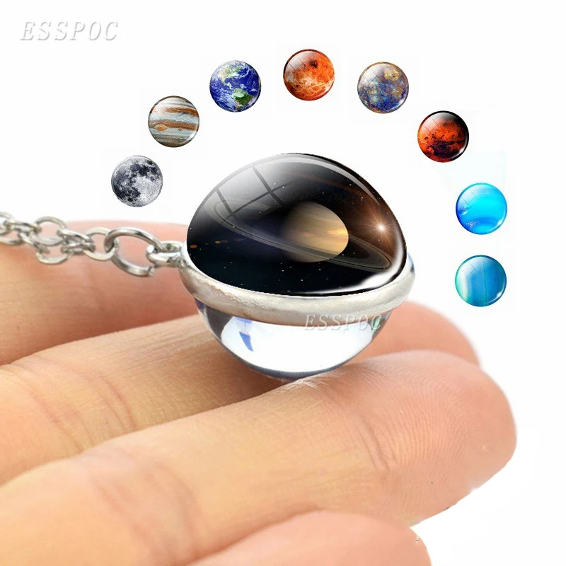 Solar System Necklace Moon Mars Earth Jupiter Planet Picture Glass Ball Necklace Galaxy Planet Jewelry for Women Dropshipping