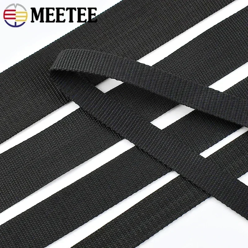 4Meters Meetee 20-50mm Nylon Webbing Tapes Balck 2mm Thick Backpack Strap Ribbons For Outdoor Garment Belt DIY Sewing Accessory