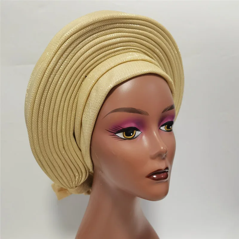 Pretty African Turban Cap Plain Colors On Top Nigeria Head Wrap Women Cap Nigerian Auto Hat Already Made Hot Selling 1pcs/pack