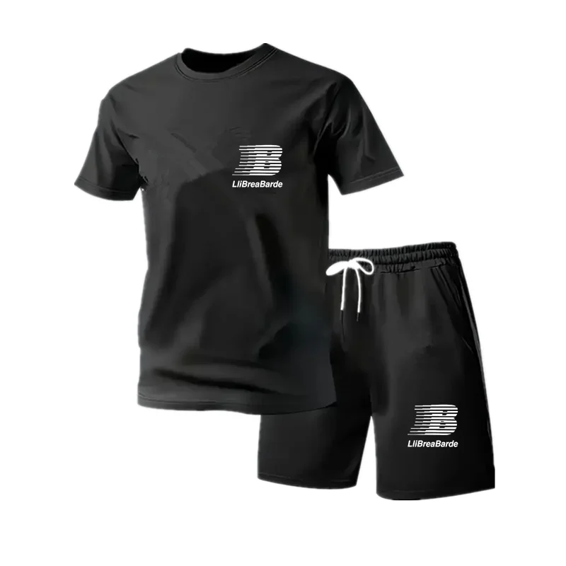 

Sports Style Men's Summer Breathable Sportswear Short Sleeved T-shirt+shorts, Lightweight and Comfortable Casual 2-piece Set