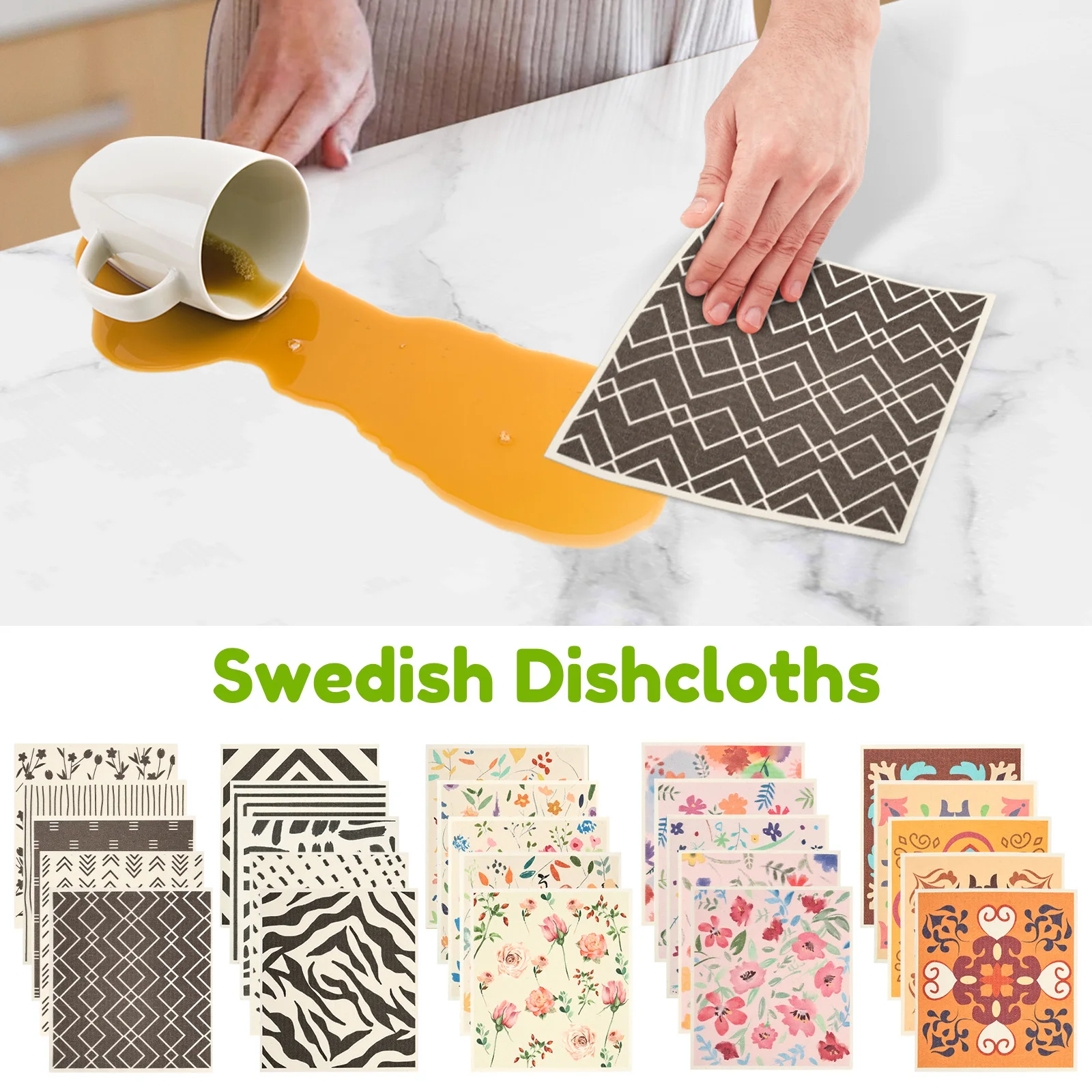 5Pcs Square Swedish Dishcloth High Water Absorbency Cleaning Dishcloth Reusable Kitchen Dish Cloths for Tableware Bathtub Mirror