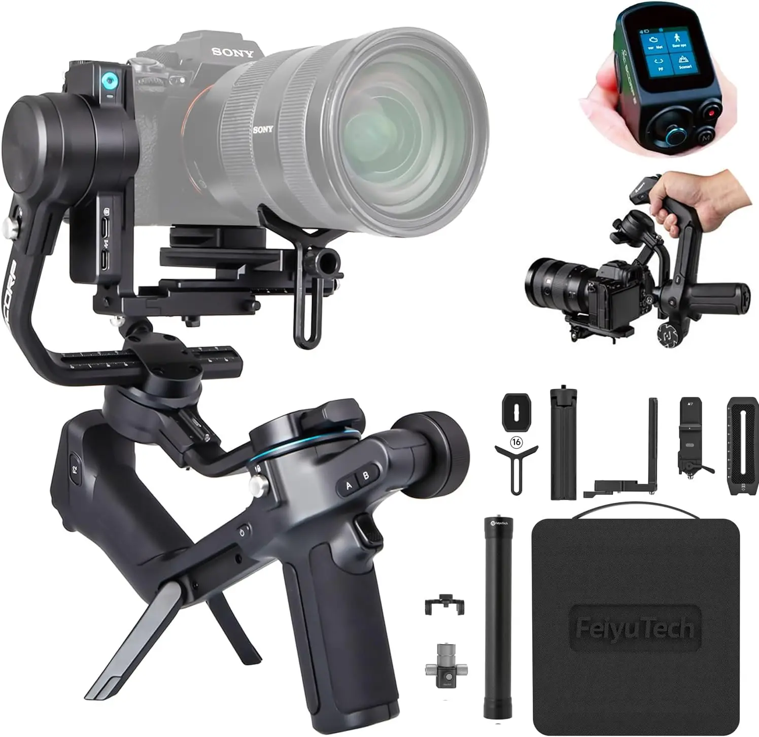 FeiyuTech SCORP 2 Combo Gimbal Stabilizer for DSLR and Mirrorless Camera, Built-in AI Tracker,3-Axis Gimbal for Sony/Canon/Nikon