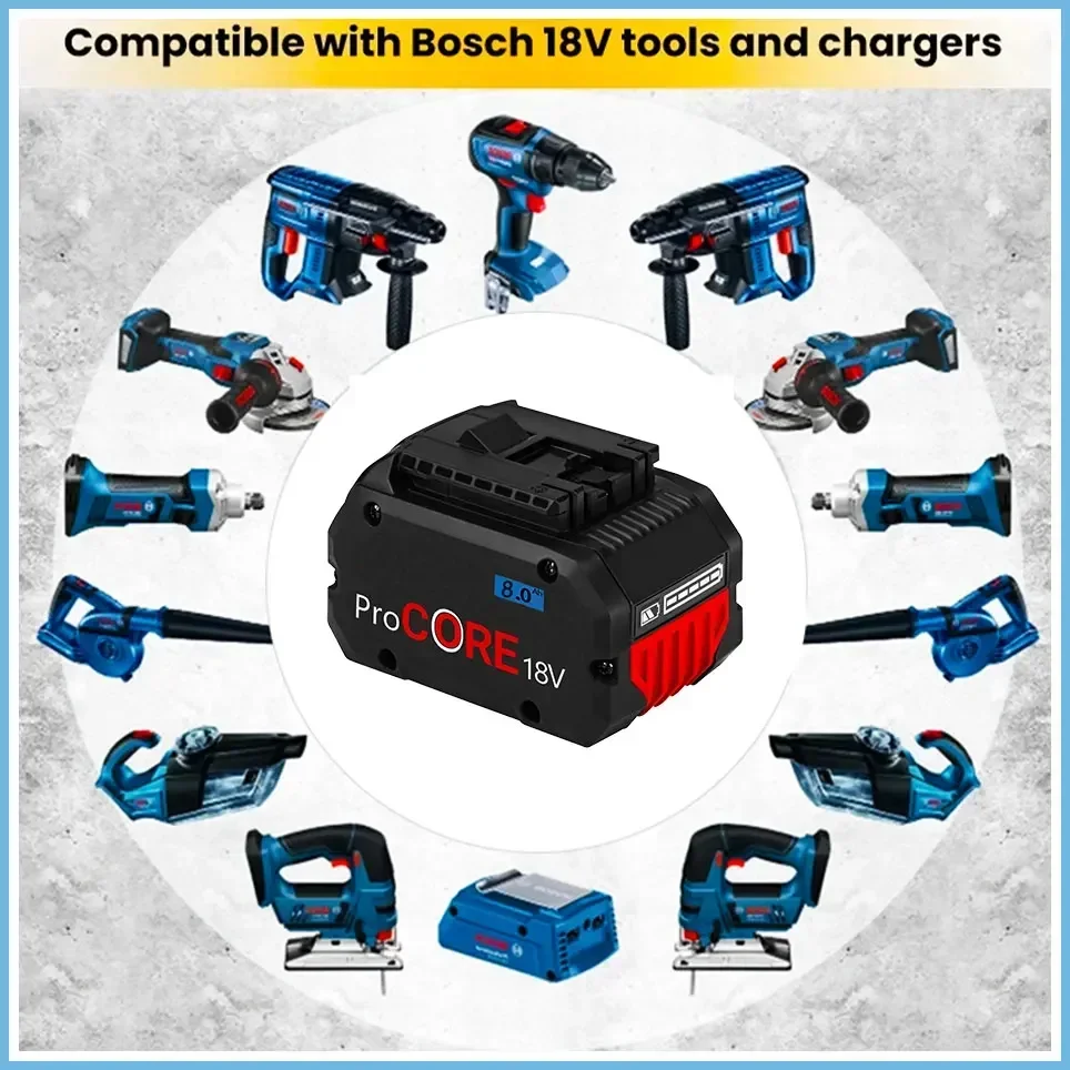 Bosch 18V 10.0AH Professional System Cordless Tool BAT609 BAT618 GBA18V80 21700 Battery 18V 10000mAh ProCORE Replacement Battery