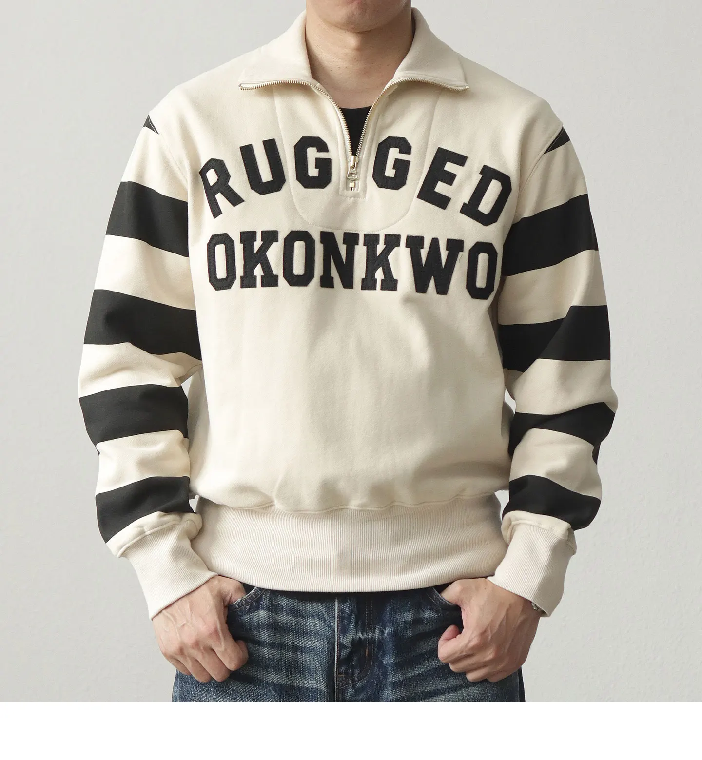 Autumn American Retro Heavyweight Half Open Collar Letter Printed Sweatshirts Men's Simple 100% Cotton Washed Loose Casual Coat
