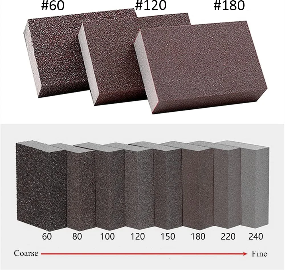 Lixadeira lavável e reutilizável para Derusting Metal e Polimento, esponja sortida, grosso, médio, fino, 60, 120, 180 grãos, 6pcs
