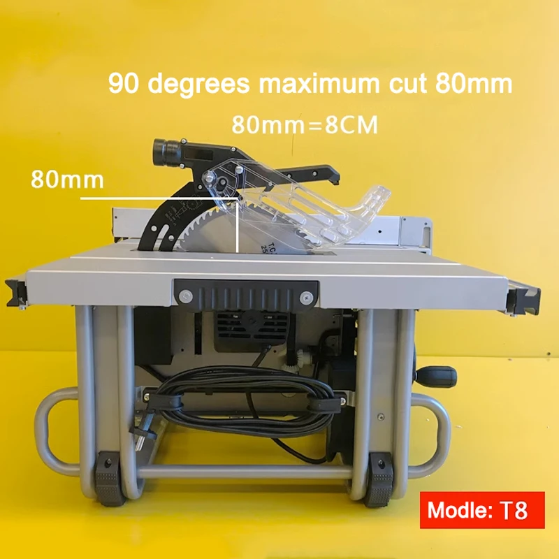 

T8 Multifunction Woodworking Table Saw 10 Inches Electric Cutting Machine Precision Chainsaw 45° Miter Angle Household Cutter