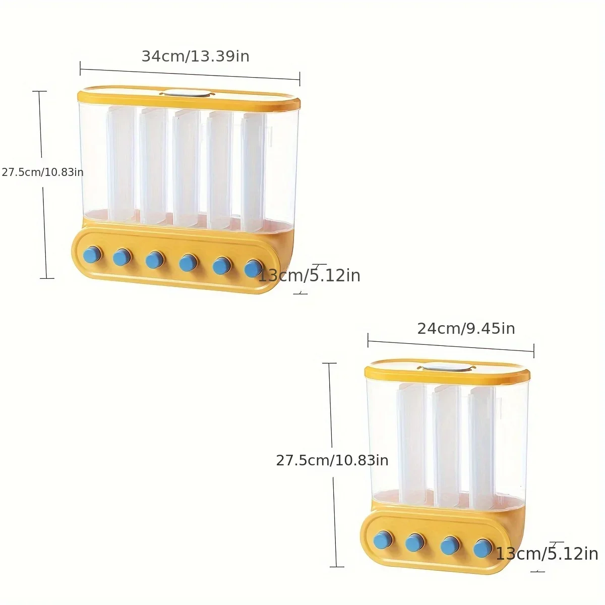 2/4/6 Grids Cereal Dispenser Wall-Mounted Sealed Cereal Storage Container Grain Storage Box Food Can with Lid Kitchen Containers