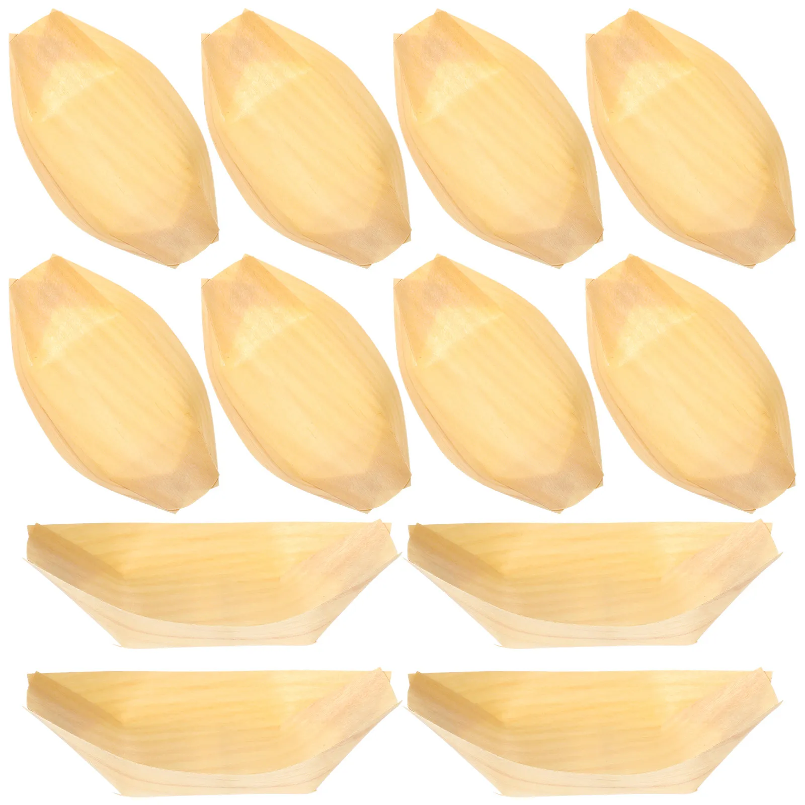 50 bandejas de madera para servir, tipo bote, de abedul, para sushi, aperitivos, desechables, para picnic, barbacoa, fiesta, boda.