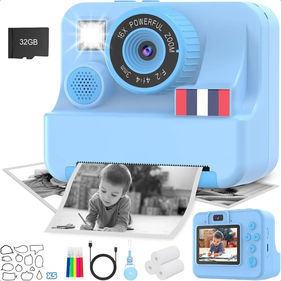 Cámara de impresión instantánea para Navidad, cumpleaños, niñas, niños, regalos para edad 3, 4, 5, 6, 7, 8, 9, 10 años, cámara instantánea con pantalla de 2,4 pulgadas K