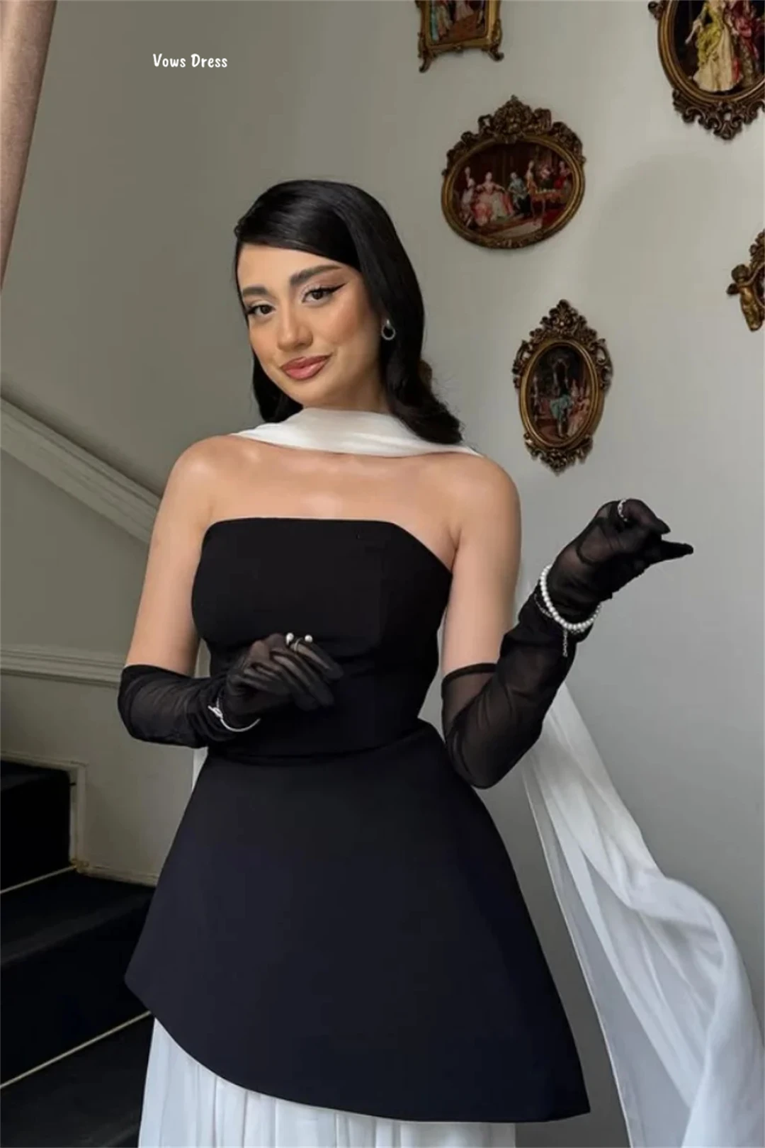 فساتين سهرة مصنوعة حسب الطلب باللونين الأبيض والأسود للمناسبات الخاصة فساتين حفلات فاخرة للسيدات 2025 شيفون