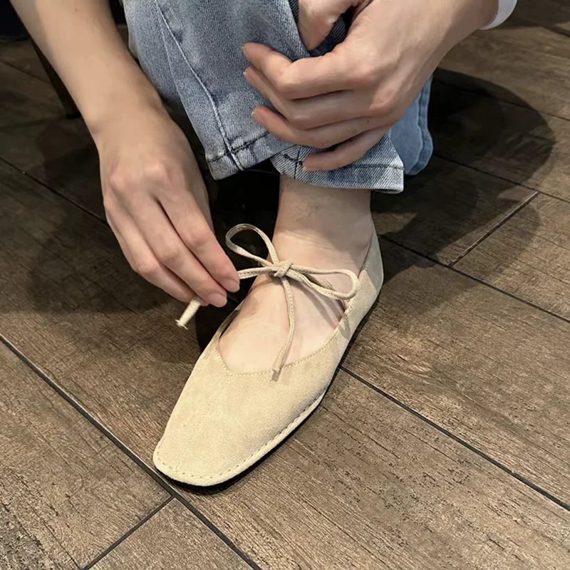 Bailamos Women Flats French Gentle Shoes Round Toe Bow Shallow Mouth Ballet Shoes Slip On Mary Jane sandals Comfortable Soft Loa