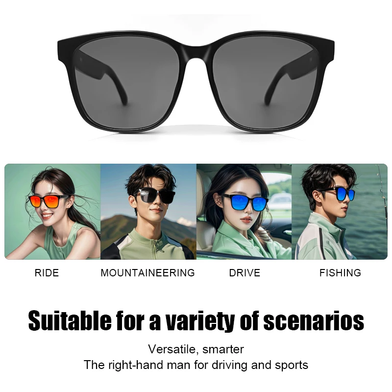 ใหม่ GS08 สมาร์ทแว่นตาสําหรับชาย 2 in 1 UV Protection แบบพกพาโพลาไรซ์ Anti-Blue Light กรอบสีดําเลนส์สีขาวเพลงแว่นตากันแดด