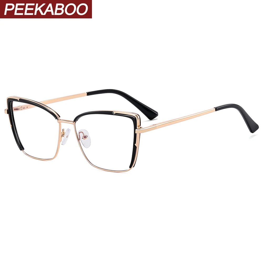 

Peekaboo полуметаллическая квадратная оправа для очков, модные женские прозрачные линзы, очки «кошачий глаз», анти-синий свет, женские TR90, черные, прозрачные