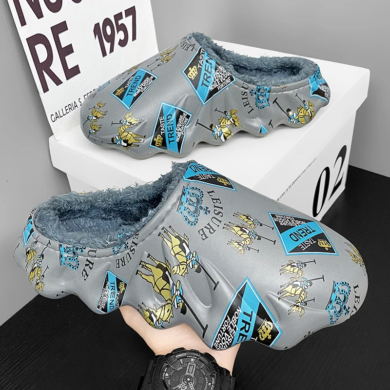 Winter Plush Fur Men Women Slippers New Fashionable Printed Patterns Couples Concise Indoor Cotton Shoes Casual Fluffy Slides