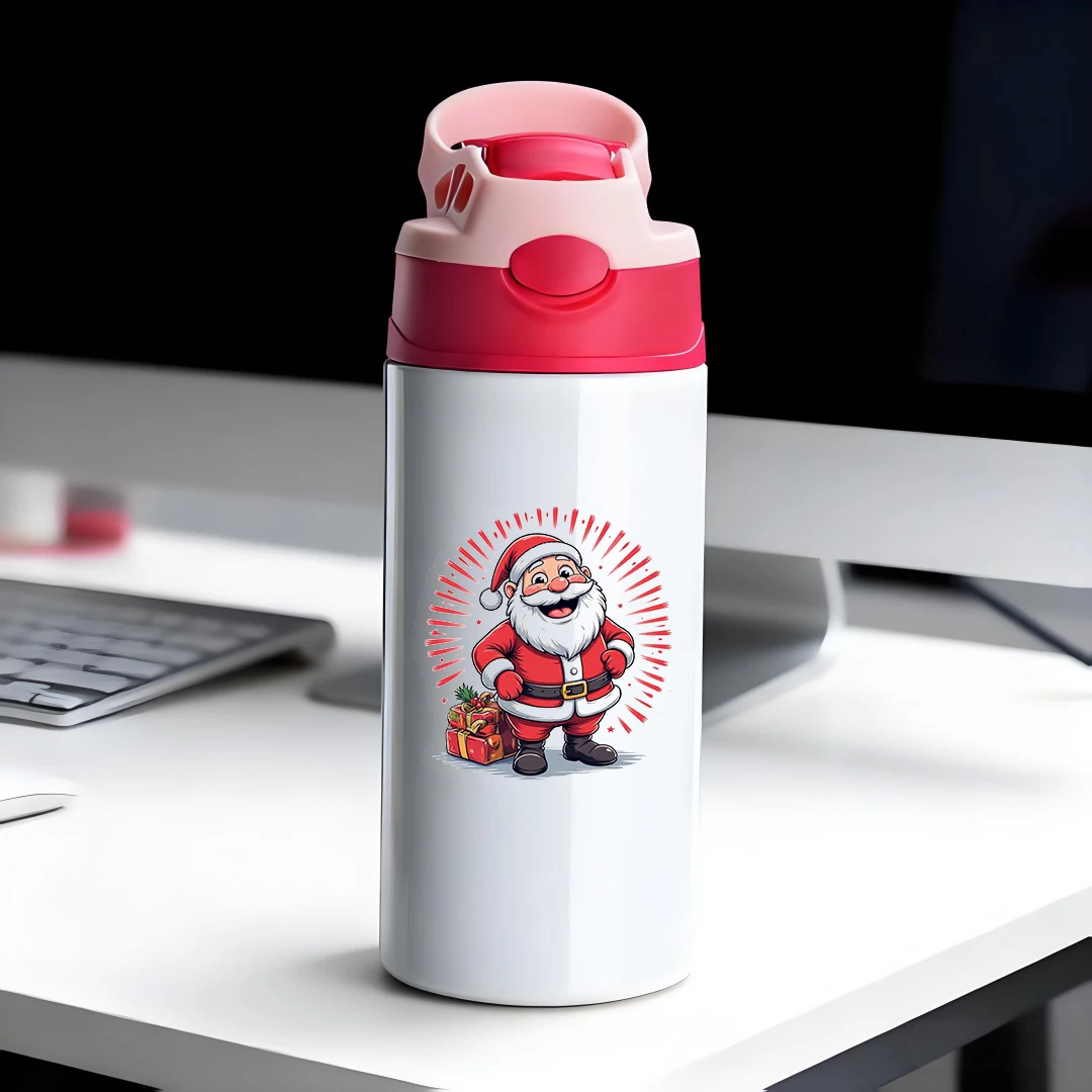 

304 stainless steel thermal cup + cartoon Santa Claus straw cup kids portable water bottle must-have Christmas gift