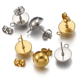 10pcs Stainless Steel Ear Studs Mushroom Ear Post with Open Rings DIY Half Ball Dangle Drop Earring Jewelry Making Accessories