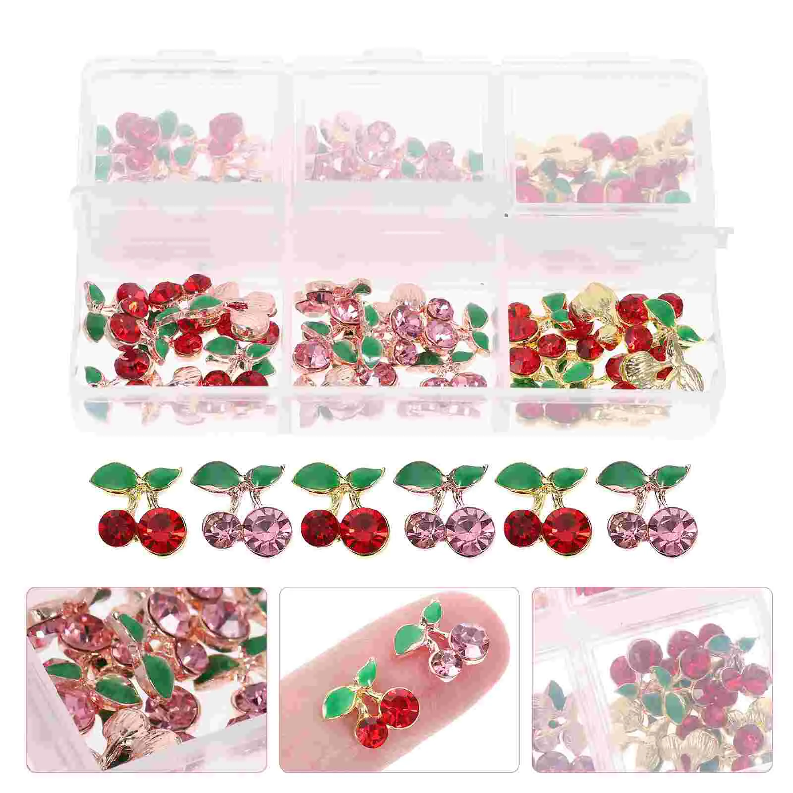 60 Pcs Rhinestone Nail Accessories Gems Rhinestones Cherry Jewels Studs for Nails Alloy Charm Decorations Crystals