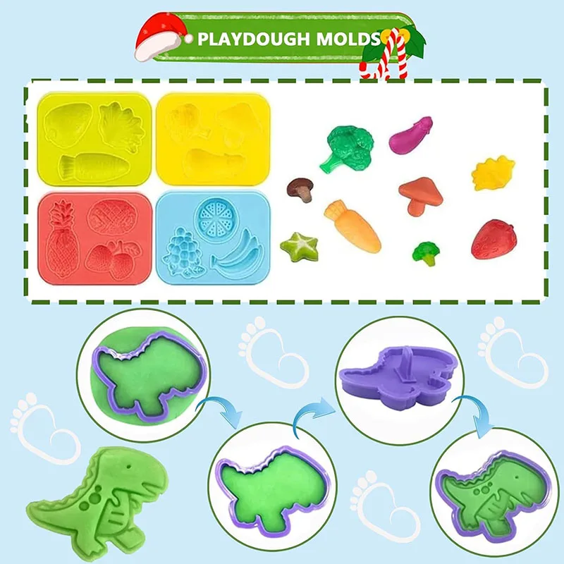 Alat bermain adonan untuk anak-anak Aksesori adonan cetakan dinosaurus rol buah pemotong gunting Playdough tanah liat cetakan mainan anak DIY