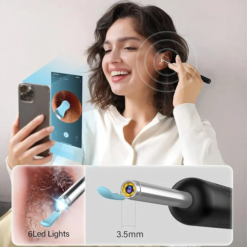 Ear Cleaner with Camera Wireless WiFi Ear Pick Otoscope USB C Charging Endoscope Ear Wax Removal Tool Earpick Ear Cleaning Set