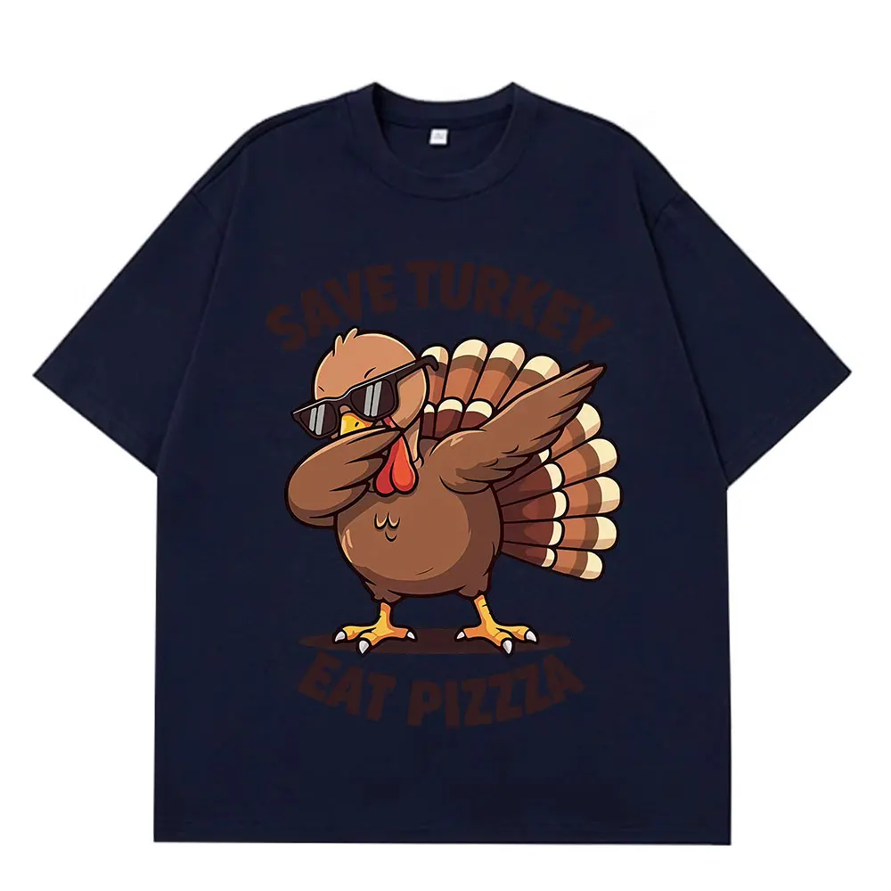 حفظ تركيا أكل البيتزا مضحك الدجاج ميمي تي شيرت الرجال النساء موضة تي شيرت قصيرة الأكمام القطن عادية فضفاض المتضخم تي شيرت