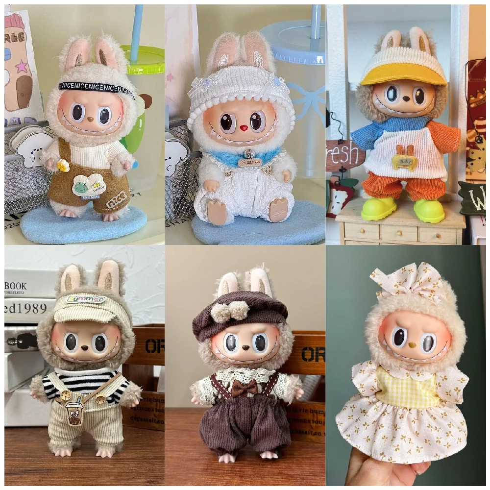 For 17cm Labubu Doll Clothes Christmas Cape Snowman Deer Design Bell Shawl Kpop Exo Korea Style Plush Doll Outfit for Collectors