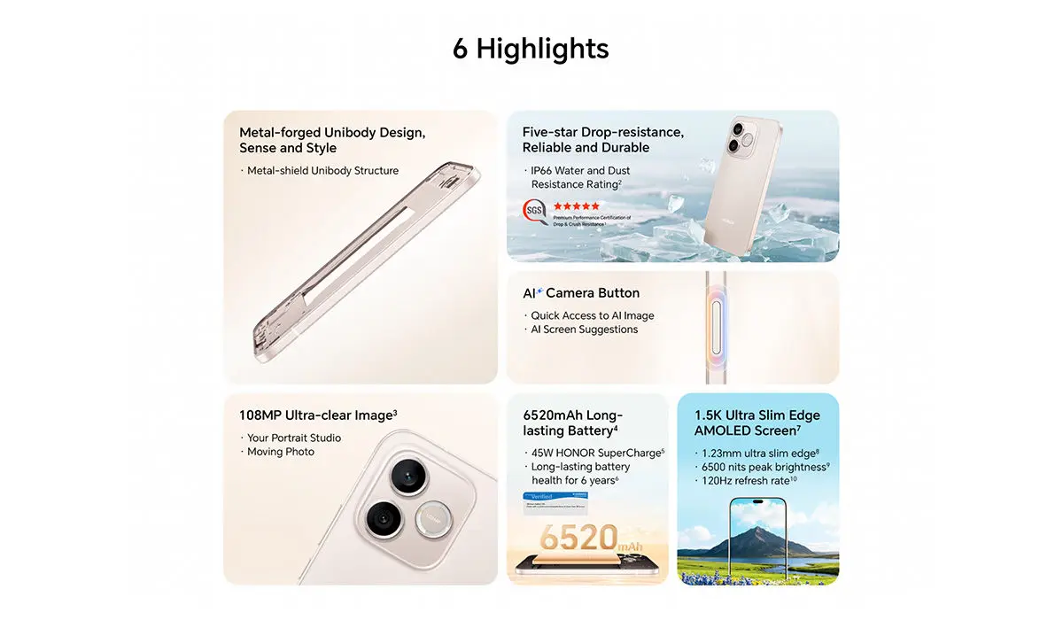 HONOR 600 Lite Global Version 5G Smartphone Dimensity 7100 Elite Camera 6520mAh 45W Supercharge 6.6" 120HZ AMOLED Display NFC