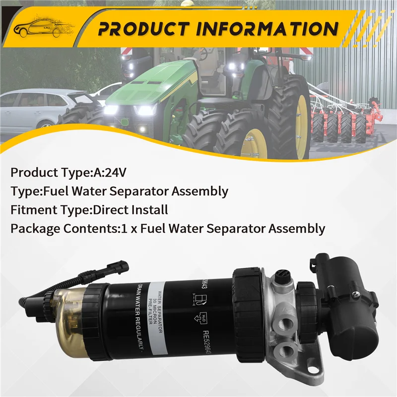 

NEW-Fuel Filter Assembly RE529643 Diesel Engine Fuel Water Separator Assembly For John Deere Series 6 6530 6534 6830 2009-
