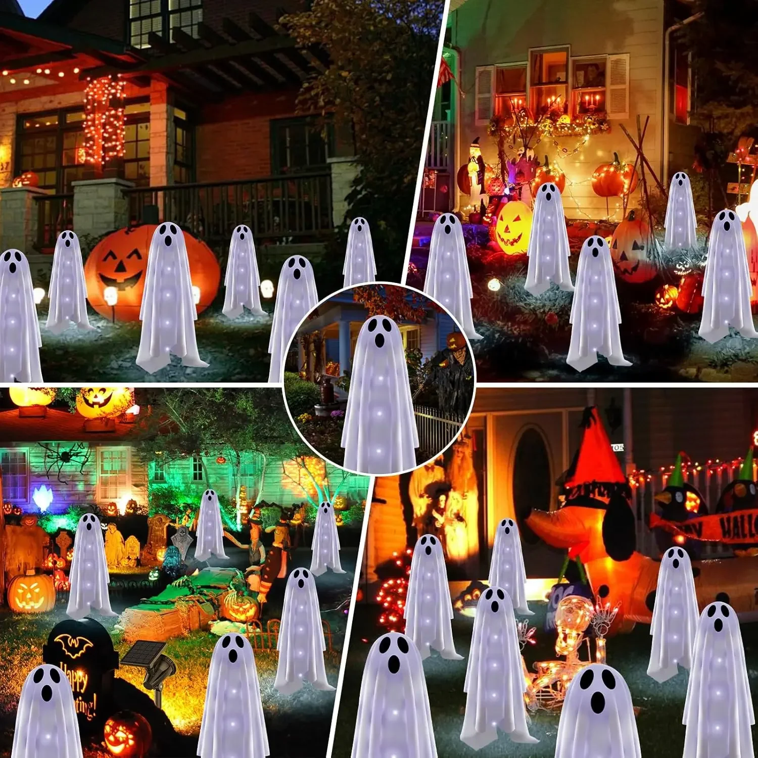 Halloween Decorations Solar Garden Lights Outdoor 6PACKS Ghost Light with Scary Party Gifts Decor Path Lights Party Decor