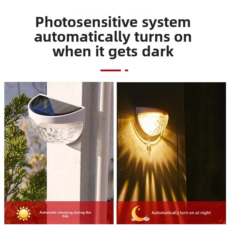 New LED Outdoor Solar Light Waterproof Courtyard Wall Light Decorative Garden Accessories Inductive Solar Lighting Street Light