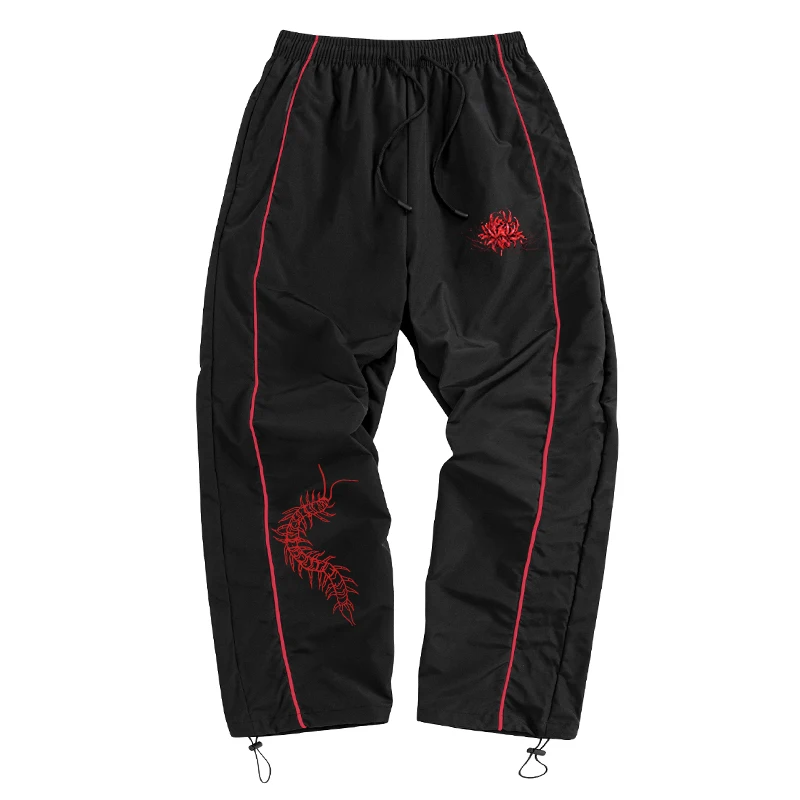 Men's Flower Centipede Print Sporty Pants with Lines Gym Workout Running Trousers with Pockets Athletic Quick Dry Sweatpants
