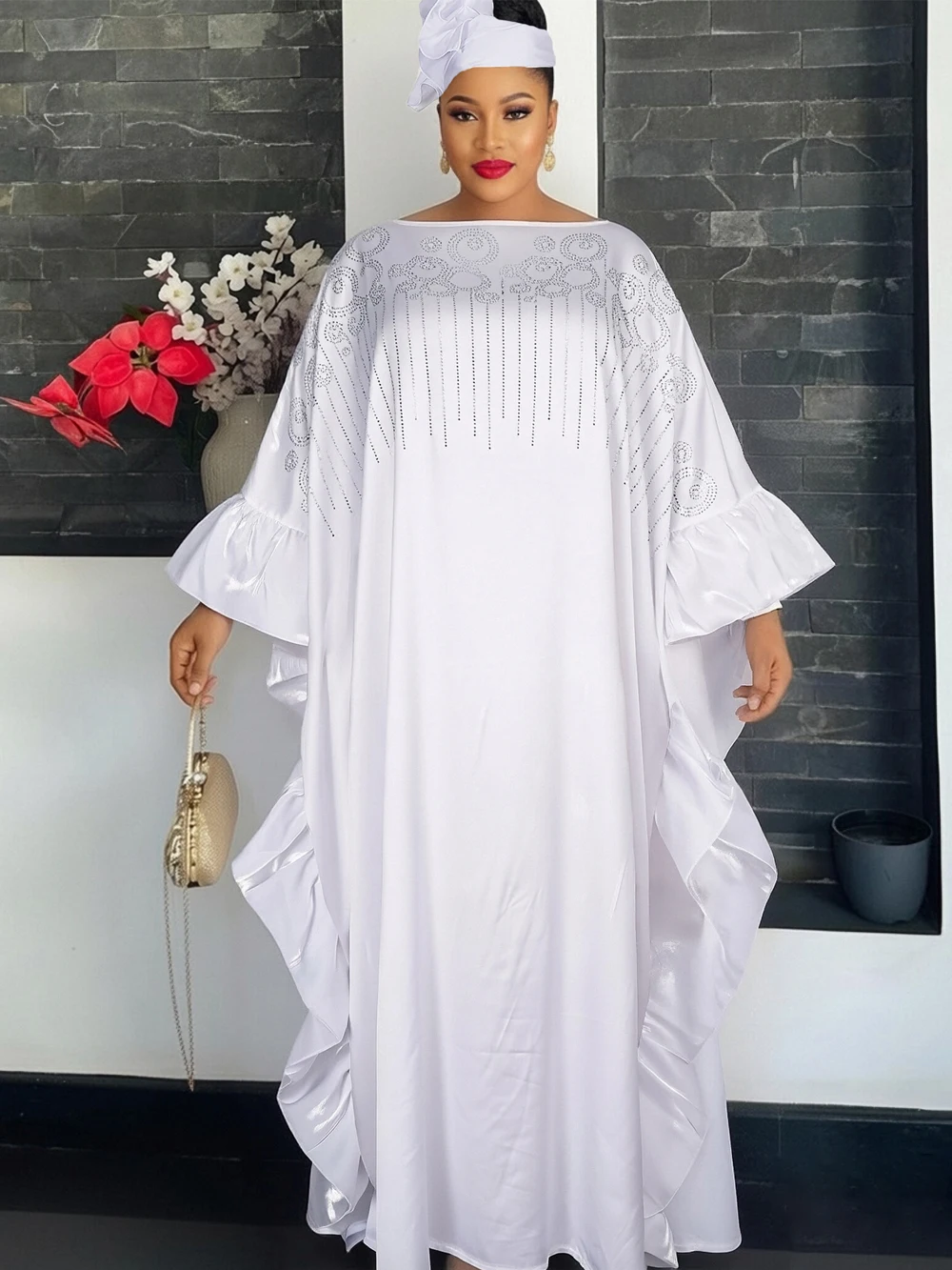 

African Long Dresses For Women Luxury Diamond Clothing Plus Size Boubou Dubai Hijab Abayas Wedding Birthday Party Evening Gown
