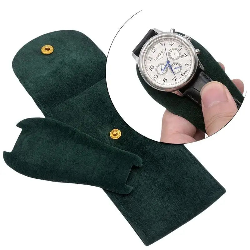Lightweight Velvet Watch Storage Bag Soft Anti-scratch Lining Snap Closure for Business Travel Daily