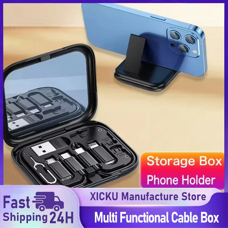 

6 In 1 USB Type C To USB C Cable 60W Mini Data Cable Set Storage Box Fast Charging Charger Mobile Phone Holder For Xiaomi
