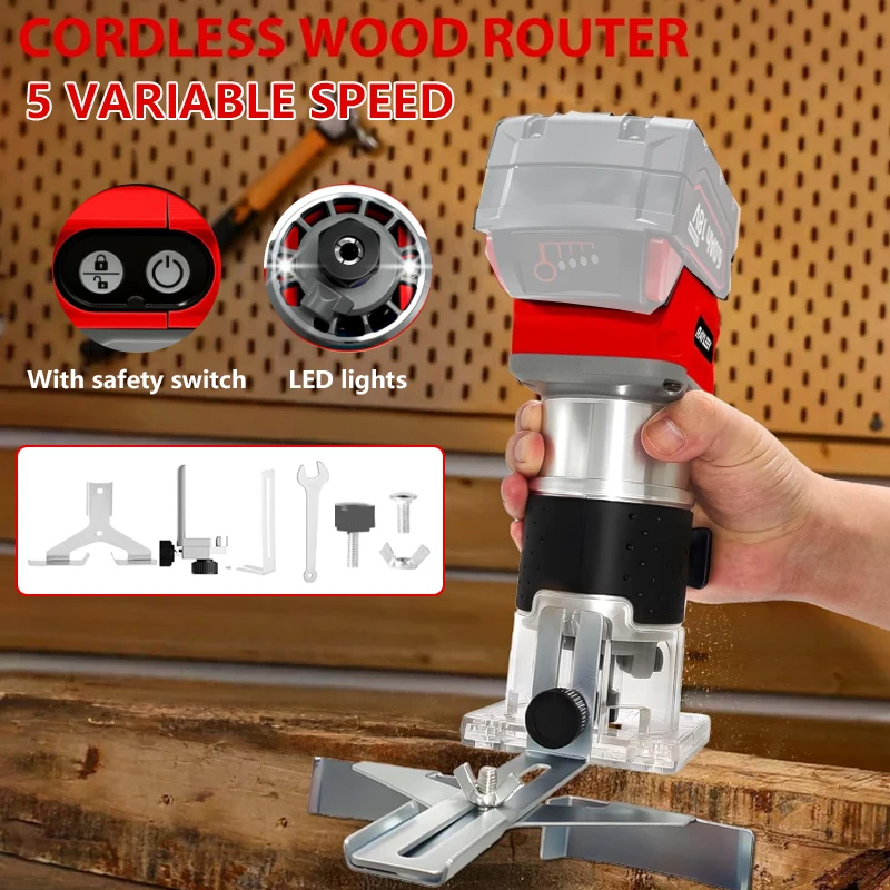 30000 RPM Cordless Wood Router Trimmer for MILWAUKEE 18V Battery 800W 5 speed Brushless Motor Hand Palm Router for DIY Slotting