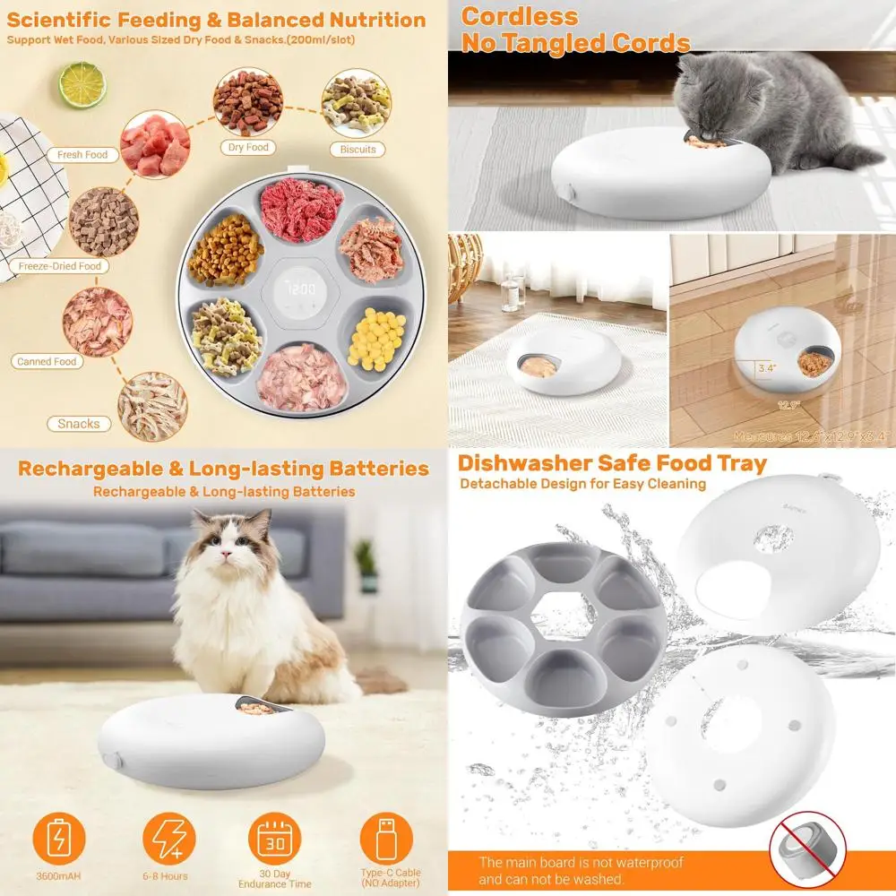 

Automatic Cat Feeder for Wet Food, 6 Meals Cat Food Dispenser with 2 Ice Packs, Programmable Timer, Rechargeable Cordless Auto P