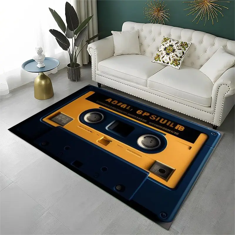 Retro Tape Cassette Music Large Area Rug Non-slip Durable Carpet for Bedroom Living Room Sofa Doormat Home Decor Floor Mat Gift