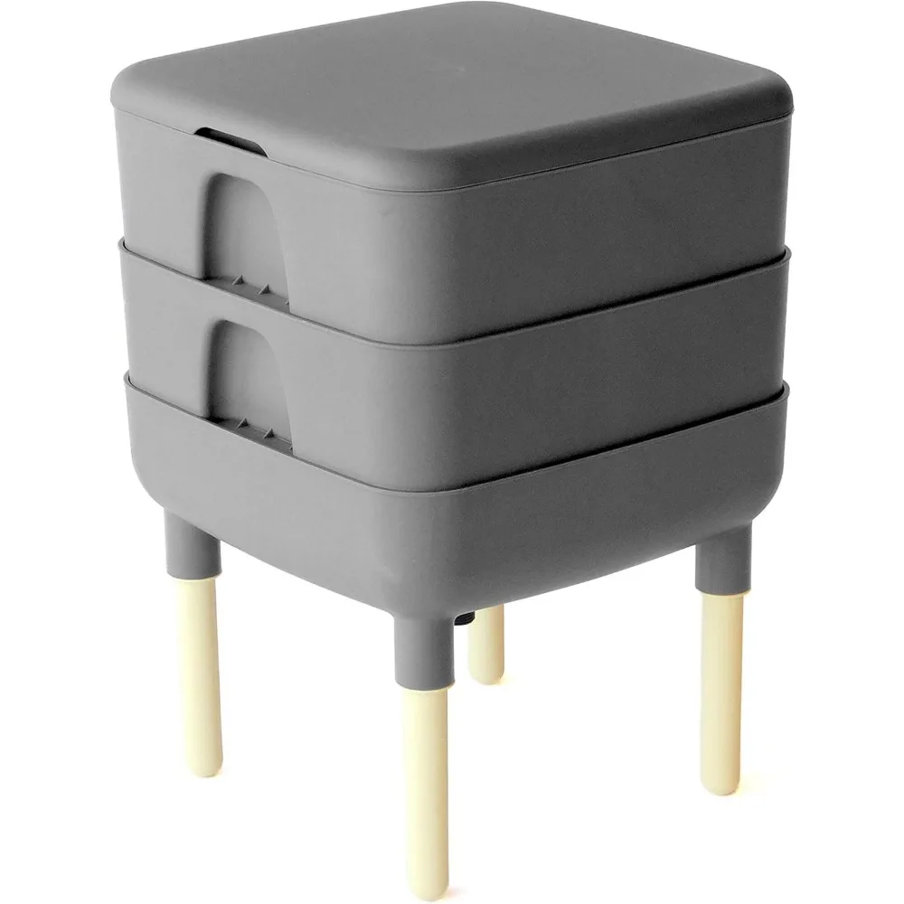 

2-Tray Worm Composter Bin, Grey Outdoor Vermicomposter for Essential Living (HF-LC4000v2-GRY)