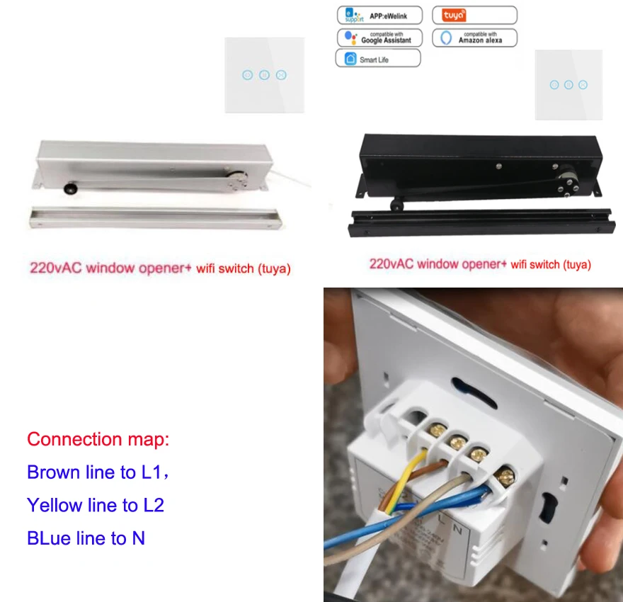 AC220V Automatic Casement window Opener Close/open Window Outward Inward Wifi Tuya or zigbee Window Driver Remote Contro