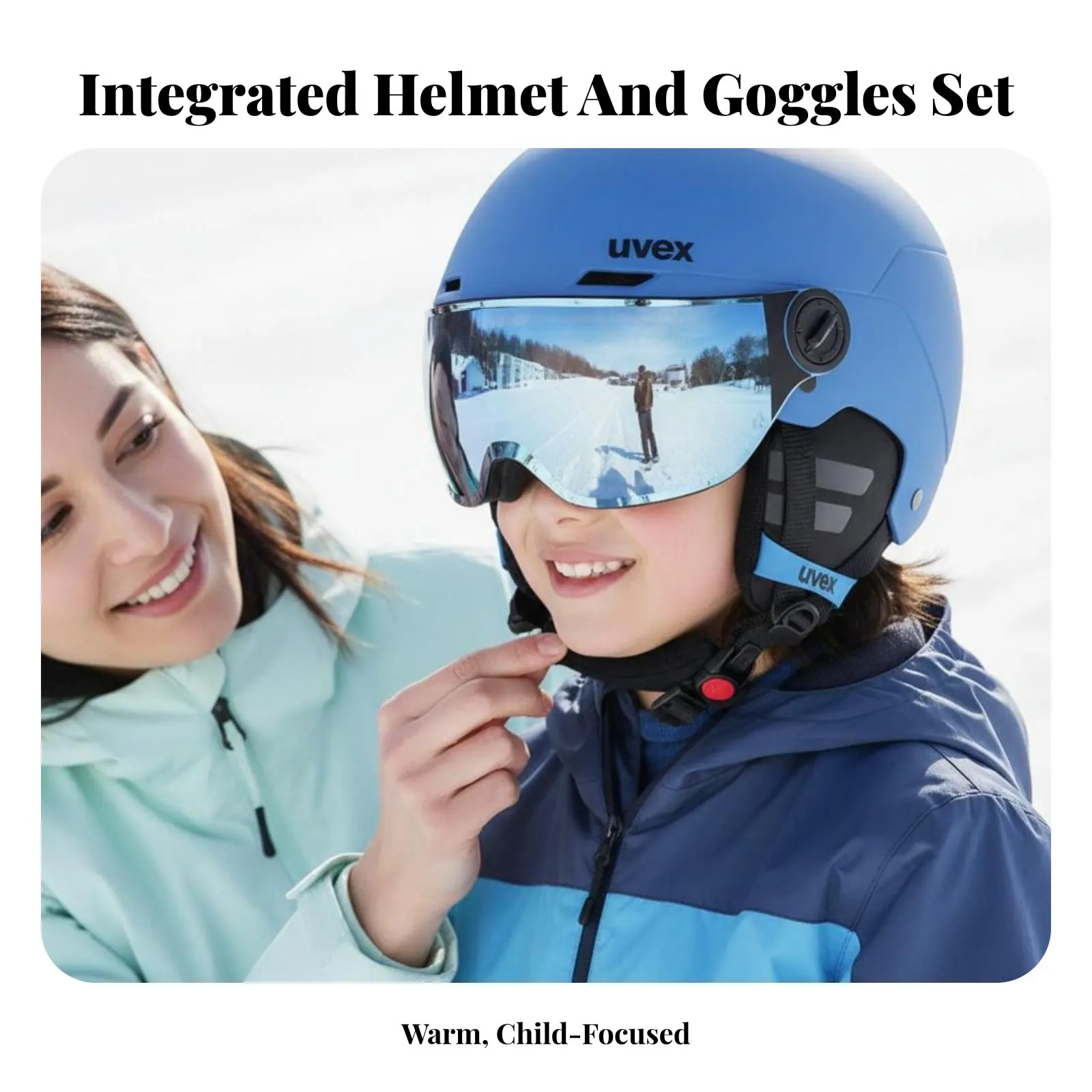 

Детский комплект лыжного шлема, интегрированный шлем с противотуманными очками, теплый, ударопрочный, регулируемый, темно-синий