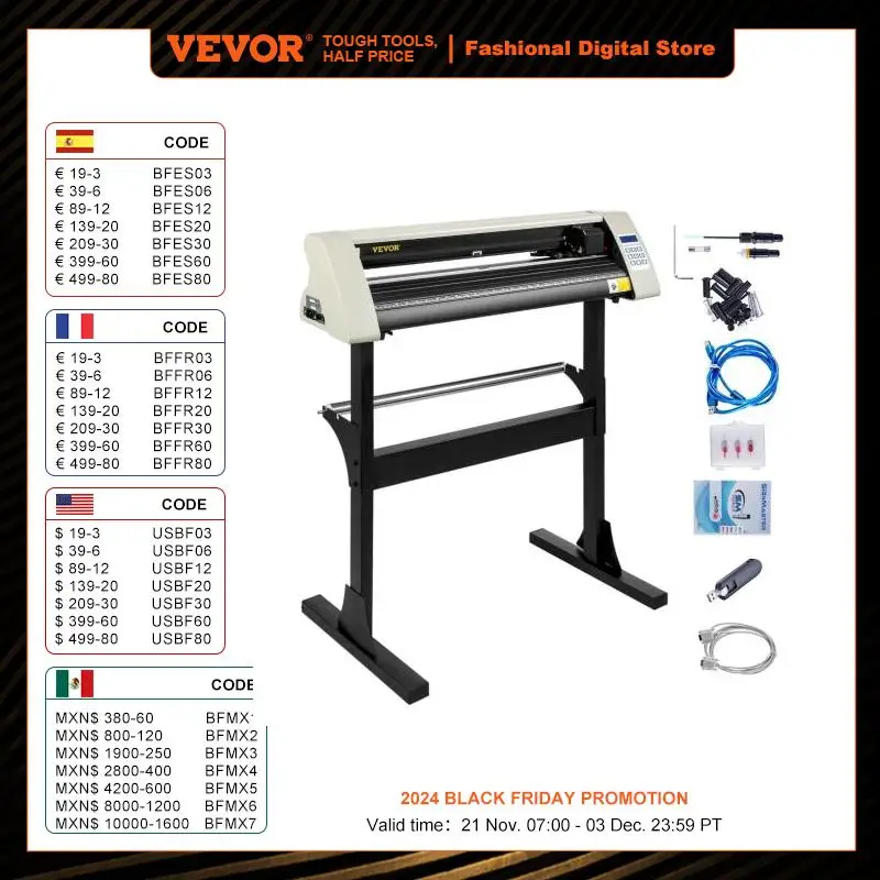 

VEVOR 28Inch Vinyl Cutter/Plotter Sign Cutting Machine Software 3 Blades Backlight LCD Display White SIGNMASTER Software