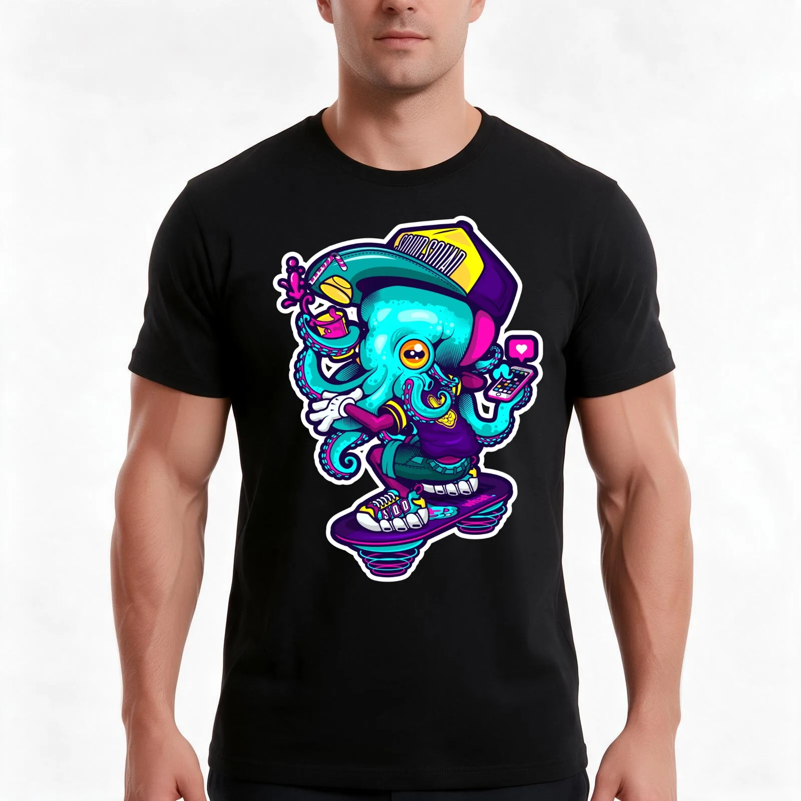 COOL SQUID T-Shirt, Summer Casual Cotton Tee, Oversized Streetwear Tops, Vintage Graphic Print, Loose Fit Short Sleeve
